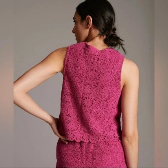 Anthropologie Maeve Solid Eyelet Crochet Top and Shorts Set Size 10 Fuchsia - Picture 3 of 16